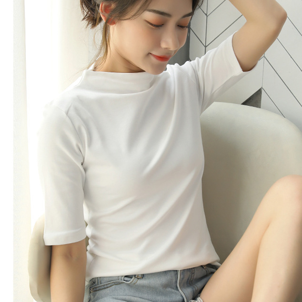 봄 여름 모달 5부 얇은 찰랑 소프트 스판 이너 반팔티 - 상품 이미지