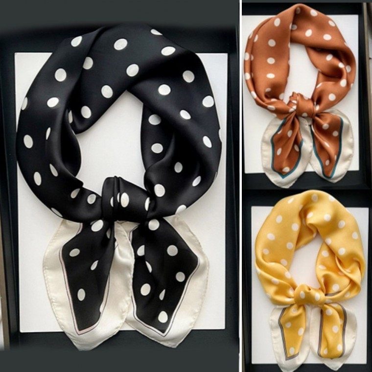 패턴 부드러운 실키 쁘띠 스카프 여자 도트 땡땡이