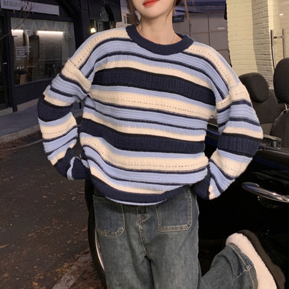 스트라이프 루즈핏 니트 스웨터 2color DK-1004273 - 상품 이미지
