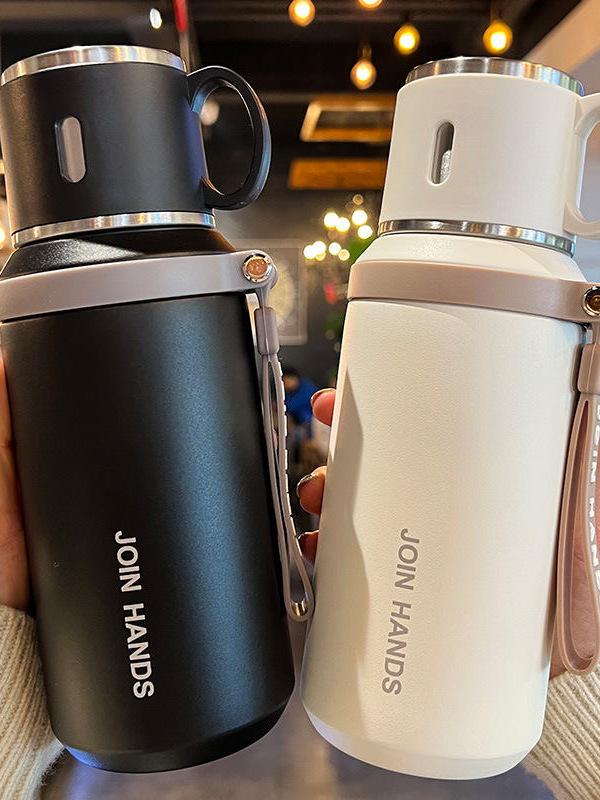 스테인리스 보온보냉 텀블러 손잡이 머그형 휴대용 물병 316 스텐 대용량 화이트600ml - 상세 이미지 2