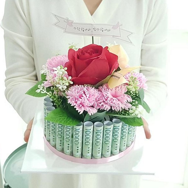 플라워 용돈 케이크 비누 꽃 용돈 박스 현금 어버이 생신 - 상품 이미지