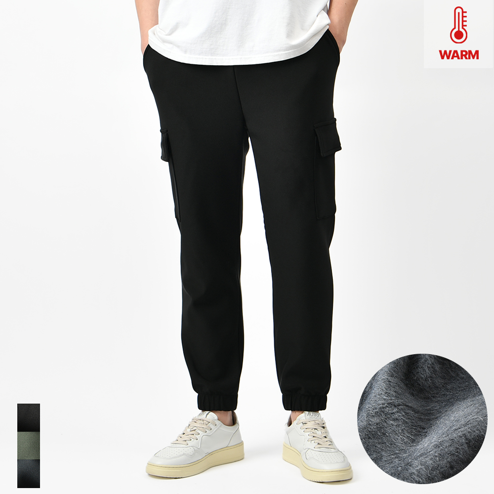 남자 기모 카고 조거팬츠 겨울 융기모 편한 고무줄 스판 밴딩 바지 제품 이미지