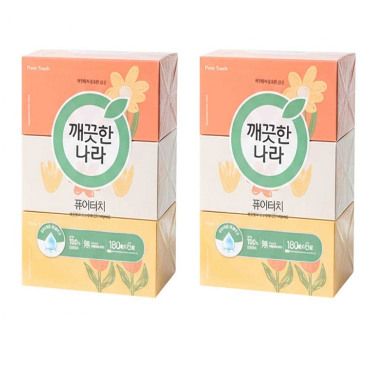 퓨어터치 깨끗한나라 미용티슈 180매 6개입 - 상품 이미지