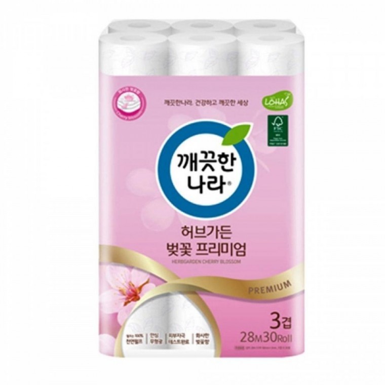 벚꽃향 부드럽고 도톰한 3겹 허브가든 롤 화장지 30롤 - 상품 이미지