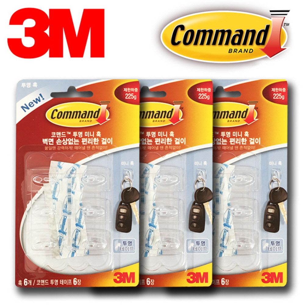 3M 투명 벽걸이 후크행거 미니 18P - 상품 이미지