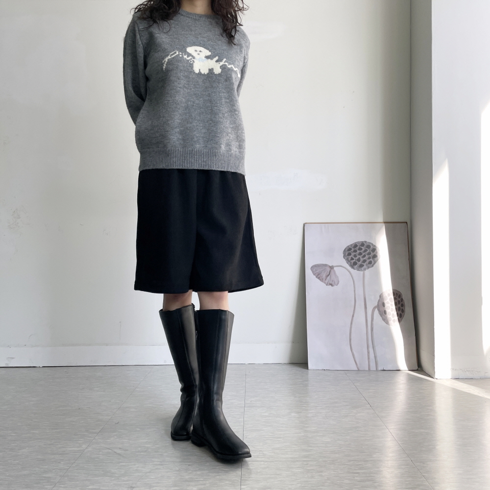 버뮤다팬츠 겨울반바지 기모 코듀로이 밴딩 세미 와이드 팬츠 - 상세 이미지 4