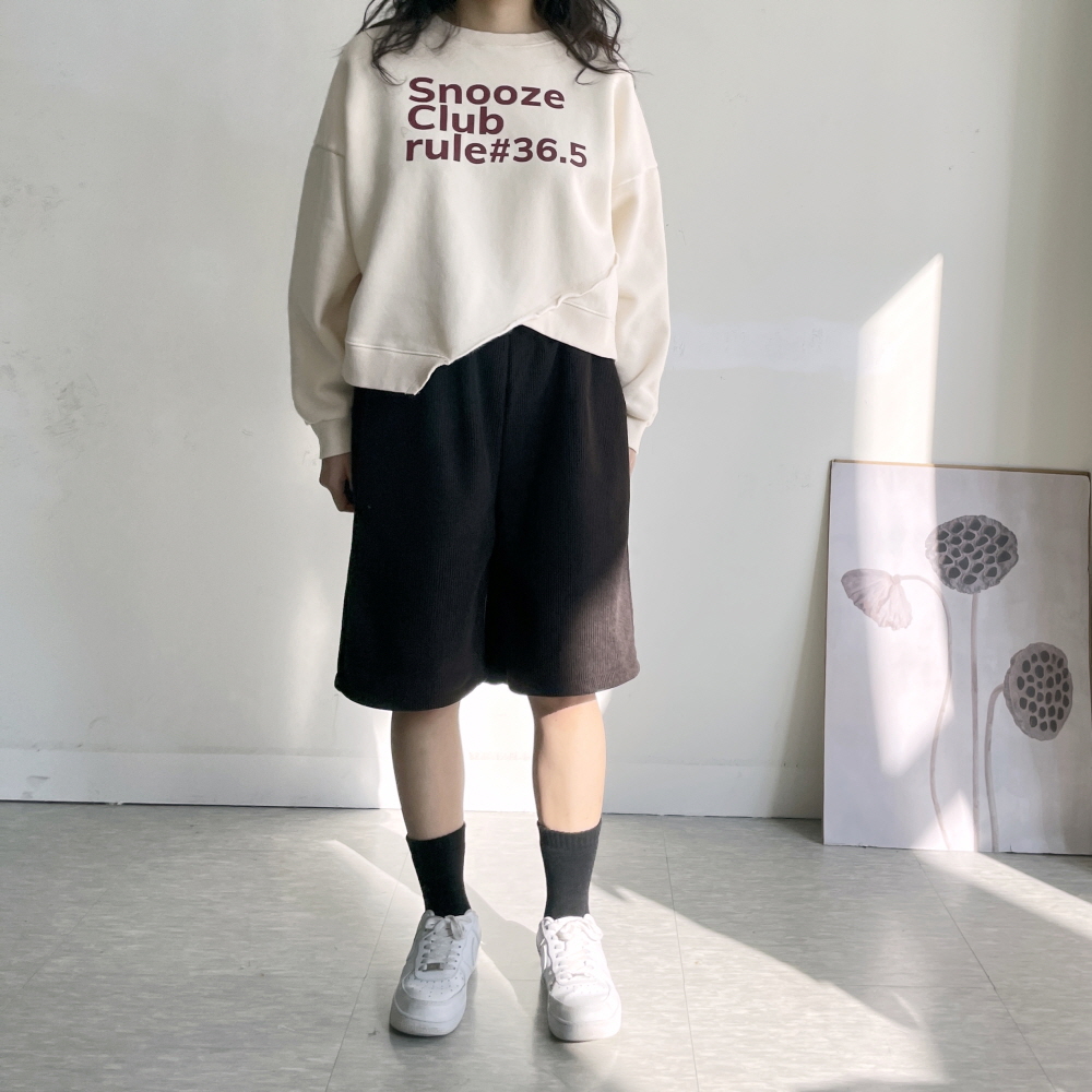 버뮤다팬츠 겨울반바지 기모 코듀로이 밴딩 세미 와이드 팬츠 - 상세 이미지 2