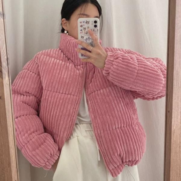 하이넥 숏패딩 여성점퍼 코듀로이 따뜻한패딩 - 상품 이미지