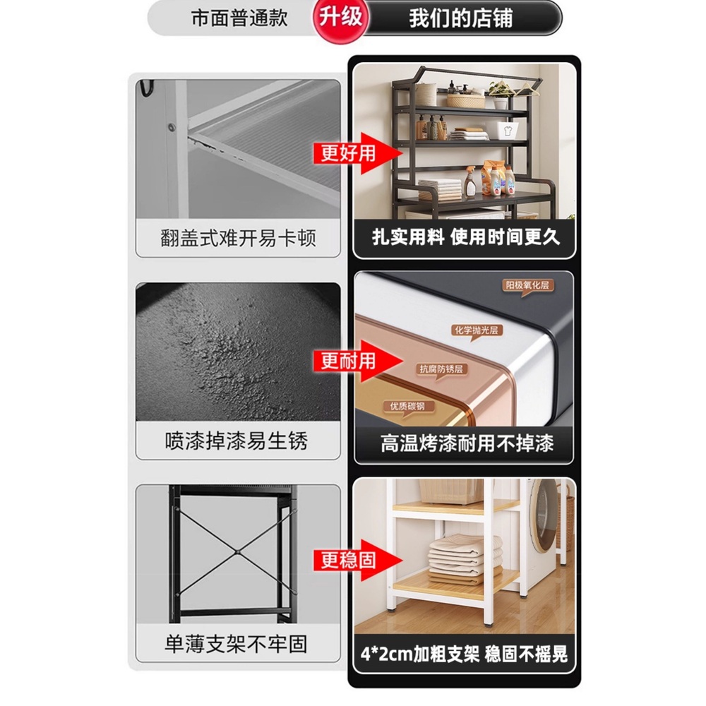 철제 선반 세탁실 건조기 세탁기 상부 수납 우드 선반 튼튼한 다용도 거치대 행거봉 - 상세 이미지 5