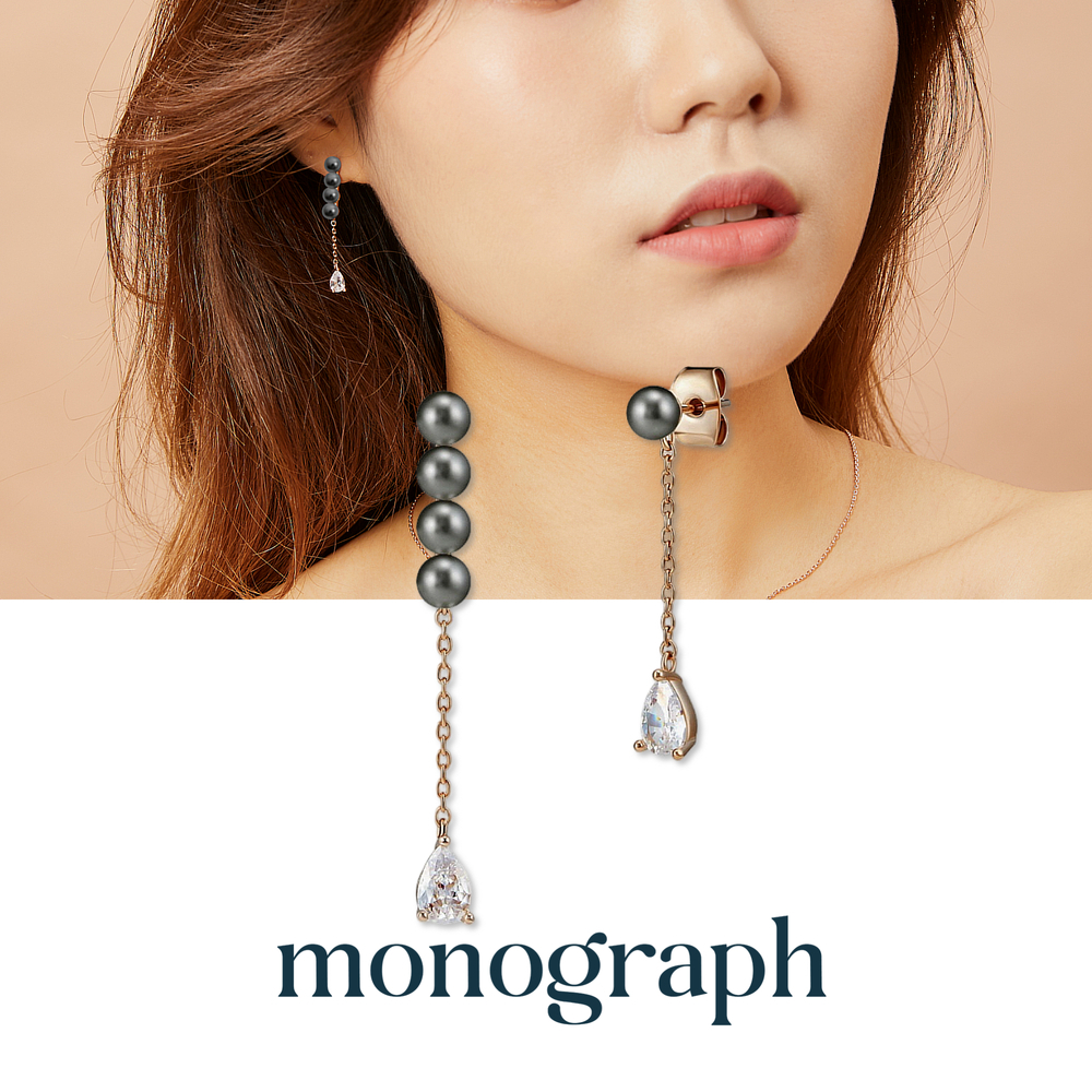 모노그래프 스터드 여성 주얼리 캐주얼 패션 큐빅 펜던트 데일리 핀 귀걸이 마틸다 블랙 - 상세 이미지 4