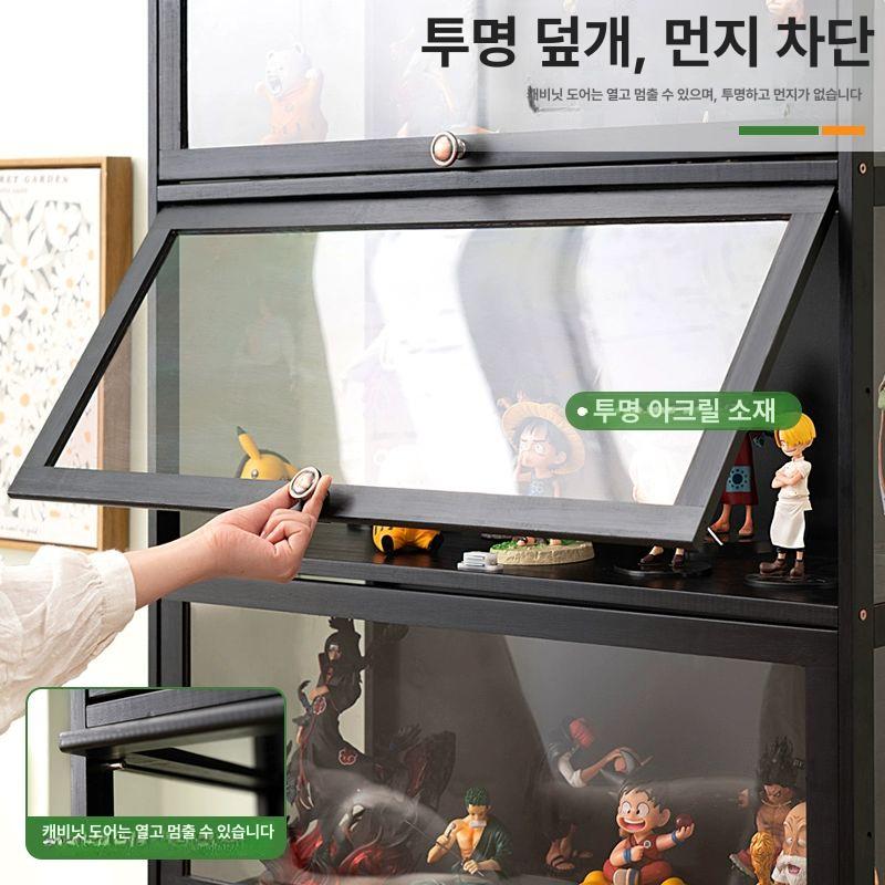 아크릴 진열장 투명 방진 전시 보관함 장난감 정리 선반 블랙 4단 70cm 플립도어방진 - 상세 이미지 3