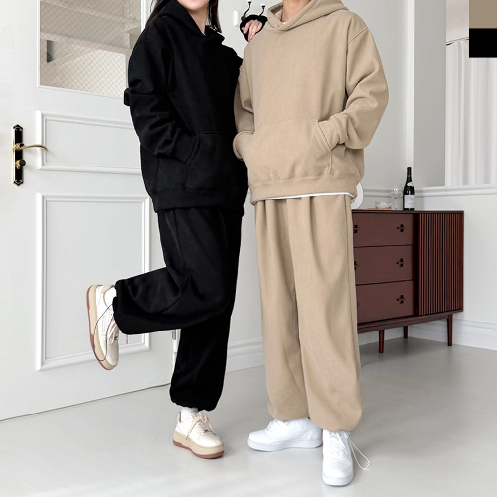 GAA FW1050W 여자 겨울 코듀로이 골덴 풀오버 후드 핀턱 와이드 세트(양털안감) - 메인 이미지