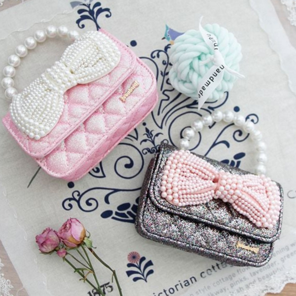 데 여아 미니 백 진주 여아 크로스 백 리본 가방