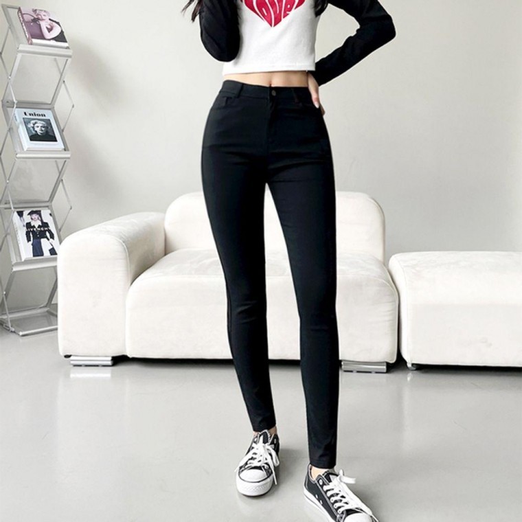 여성 스판 스키니 팬츠 1P 데일리 슬림 봄가을 바지 여자 편한 캐주얼 - 메인 이미지