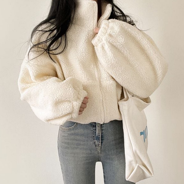 하이넥 여성 숏 기장 점퍼 플리스 여성 루즈핏 점퍼 양털 - 상품 이미지