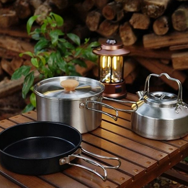 휴대용 캠핑 냄비 세트 스테인레스 캠핑 프라이팬 세트 캠핑용 야외