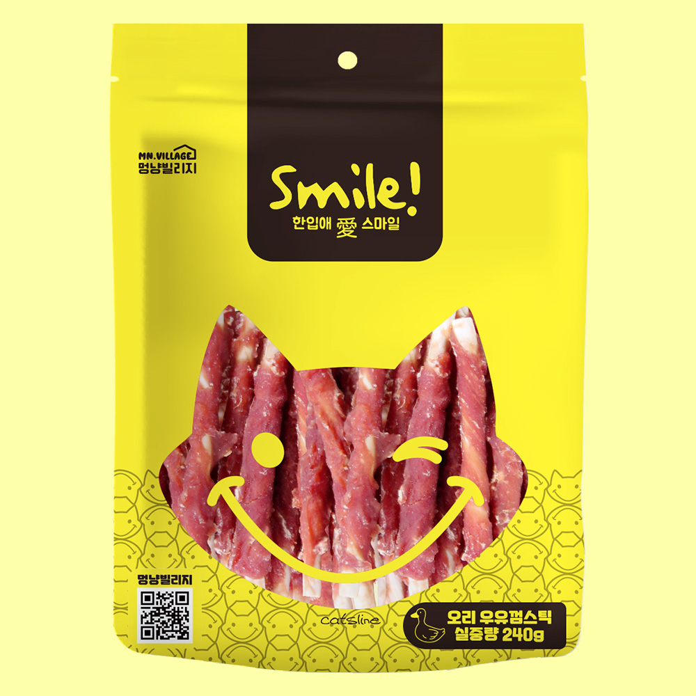 스마일 소가죽 우유껌 강아지 덴탈츄 강아지 오래츄 오리 스틱, 240g, 1개 - 상품 이미지