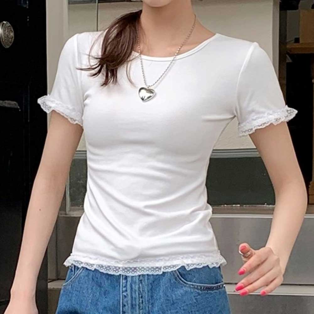 레이스 레이어드 슬림핏 반팔 AM-0135 - 메인 이미지