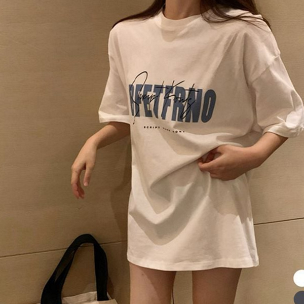 루즈핏 여성 반팔 티셔츠 레터링 여성 오버핏 티셔츠 데 여름 - 상품 이미지