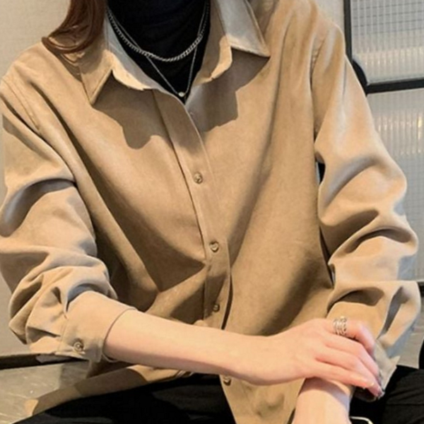 루즈핏 여성 코듀로이 셔츠 데 여성 긴 팔 남방 블라우스 - 상품 이미지