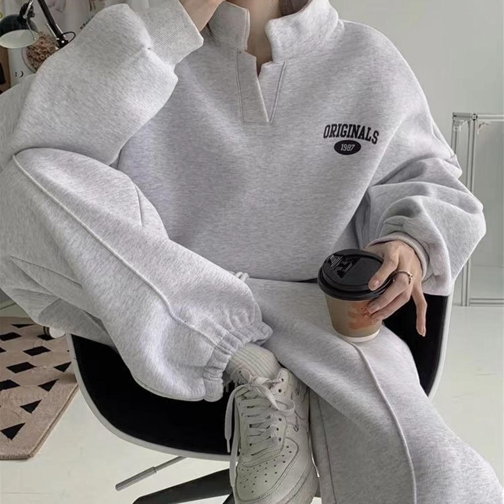 CBSP2050 카라 오버핏 루즈핏 밴딩 투피스 트레이닝 상하세트 - 상품 이미지