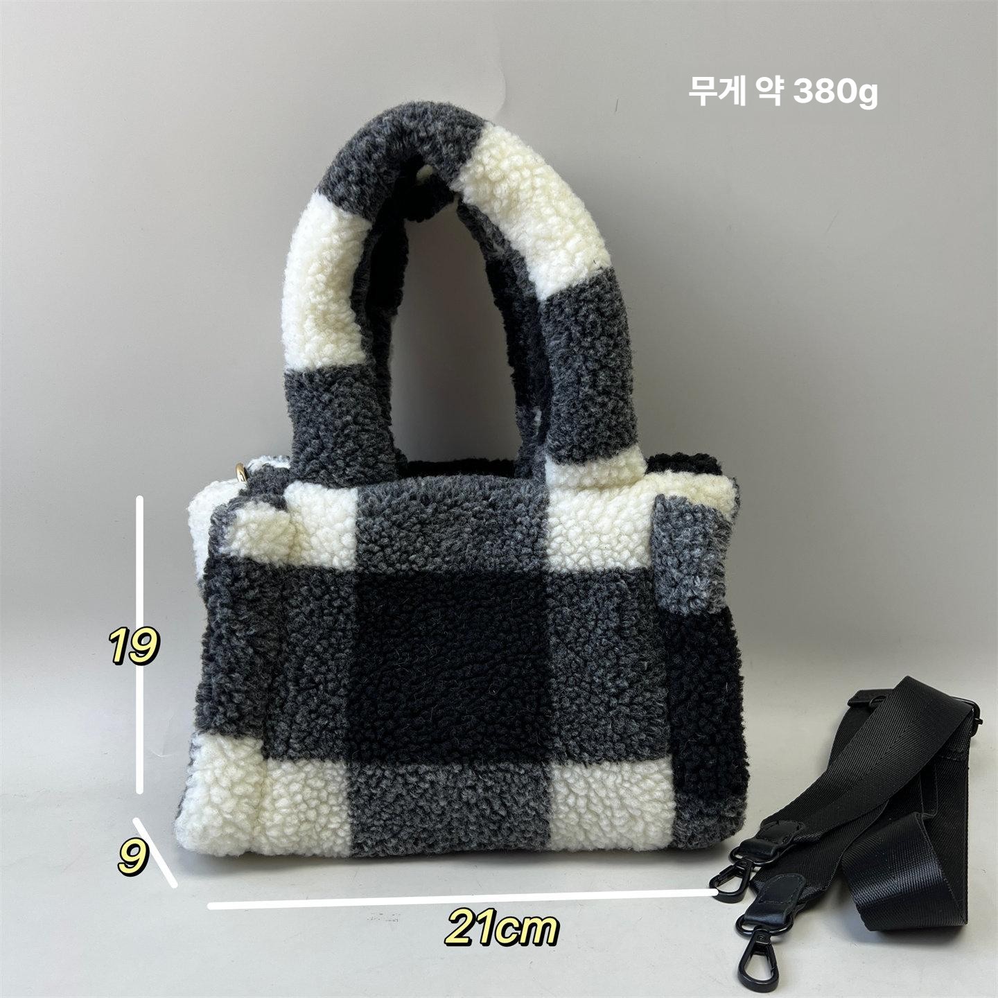 부드러운 소프트 토트백 여성용 가을 겨울 미니 핸드백 1246 체크 램스울 토트백 - 메인 이미지