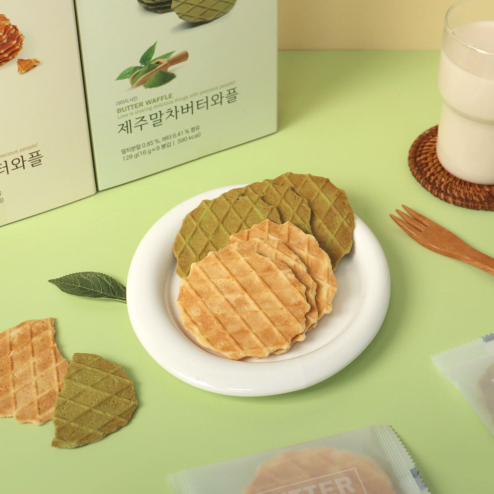 1+1 제주 우도땅콩 말차 버터와플 8개입 제주도특산품 선물 과자 간식 - 상세 이미지 3