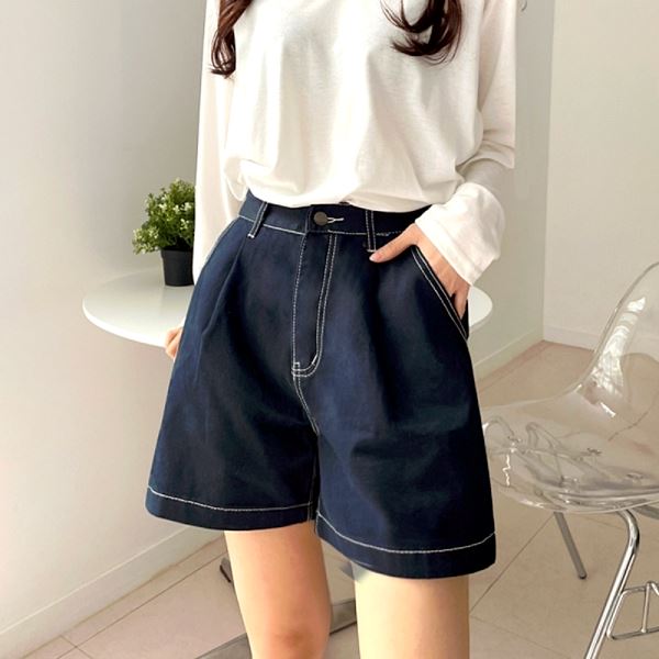 티네즈 데님 숏팬츠 JB-13005 4부 스티치 A라인 데님반바지 커팅청바지 반바지 청반바 - 상품 이미지