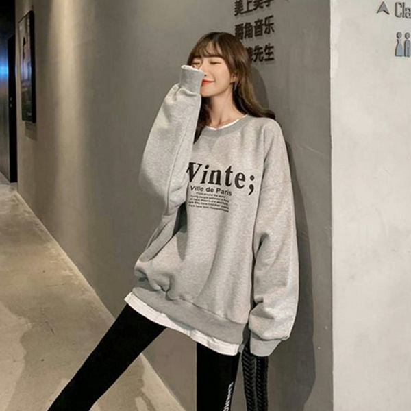 루즈핏 여성 맨투맨 프린팅 여성 라운드 넥 티셔츠 긴소매 캐주얼 - 상품 이미지