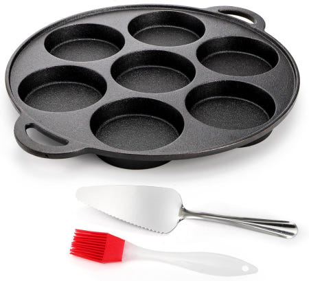 [해외]하이시덴 프리 양념 주철 머핀 팬 손잡이가 달린 7가지 인상 비스킷 스프레드가 있는 팬케이크 미니 케이크 베이킹 디저트용 삽 컵케이크