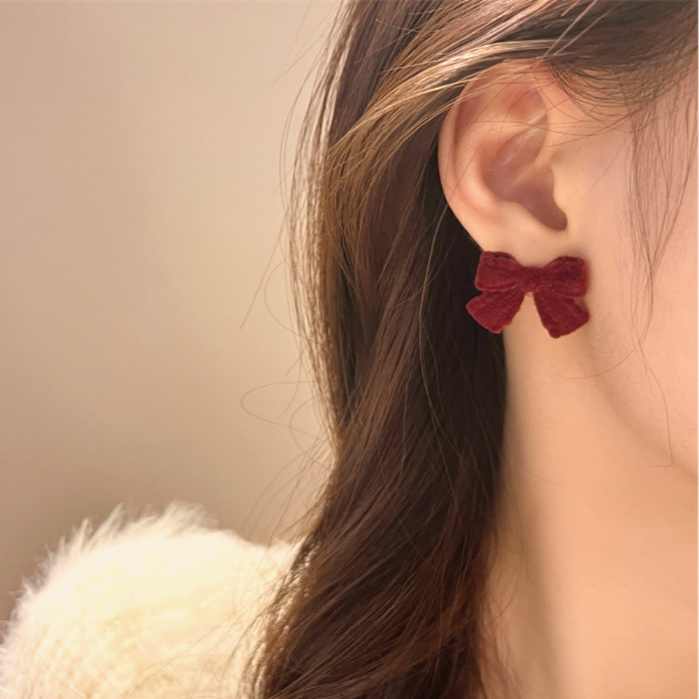S925 포인트 벨벳 리본 은침 귀걸이 이어링 - 상세 이미지 2
