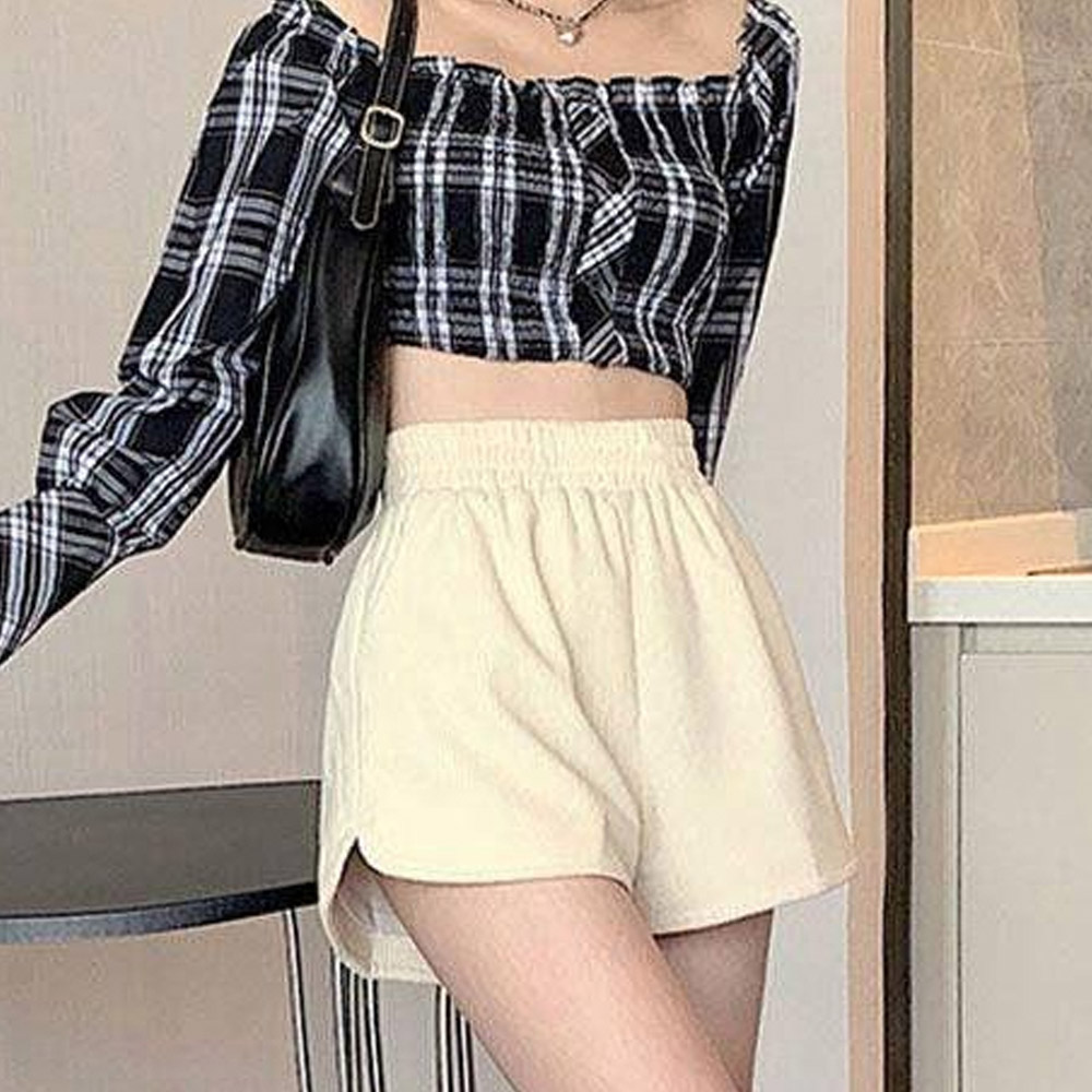 허리 밴딩 옆트임 골덴 반바지 캐주얼 데일리 패션 - 메인 이미지