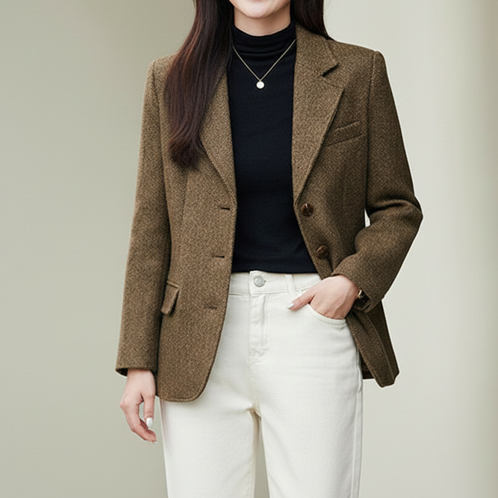 클래식 울 헤링본자켓 여성 가을 겨울 모직 아우터 결혼식 하객룩 출근룩 - 상품 이미지