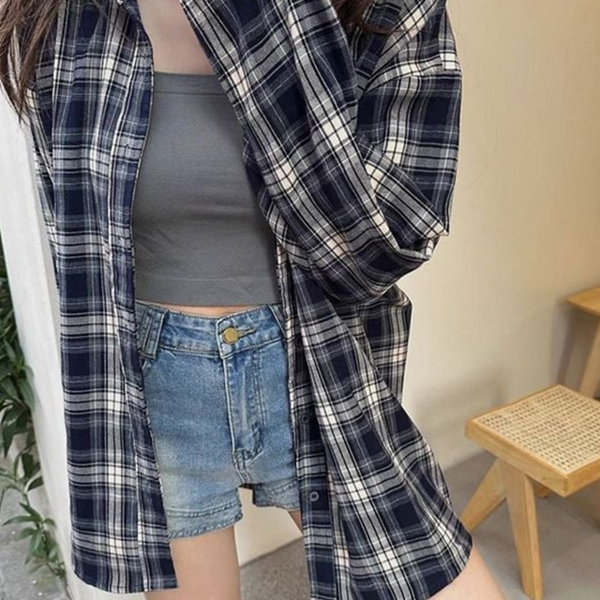 루즈핏 여성 체크 남방 박시핏 여성 오버핏 남방 가을 셔츠 - 상품 이미지