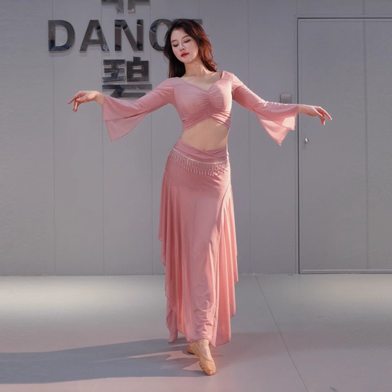 밸리댄스복 줌바 라틴 살사 여성용 벨리댄스 연습 레슨 댄스웨어 상의 하의 세트 - 상세 이미지 4