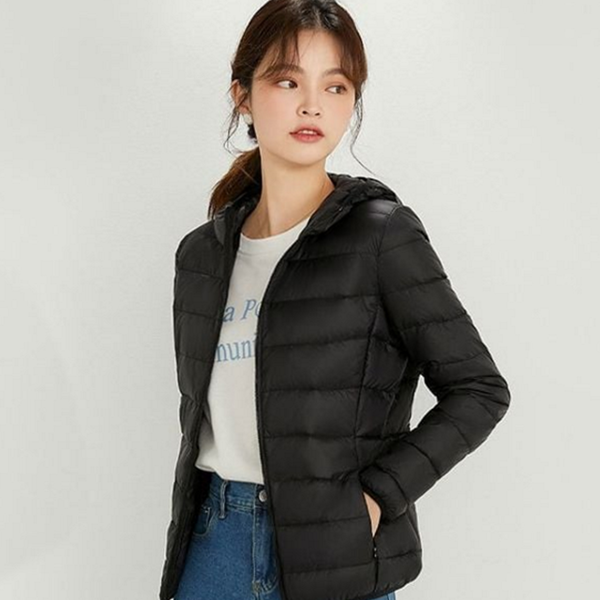 베이직 여성 오리털 패딩 후드 여성 모자 패딩 겨울 점퍼 - 상품 이미지