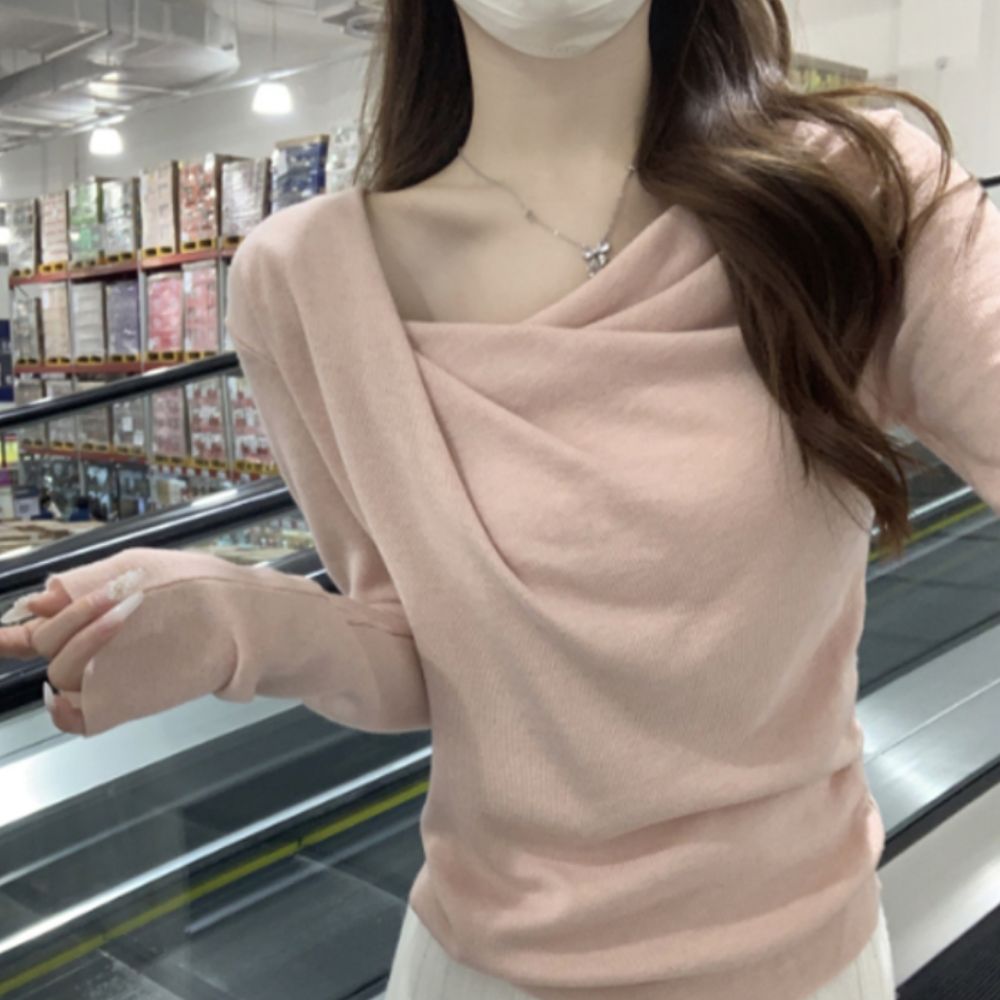페미닌 드레이프 실루엣 긴팔 니트티 JSC-d0204 - 메인 이미지