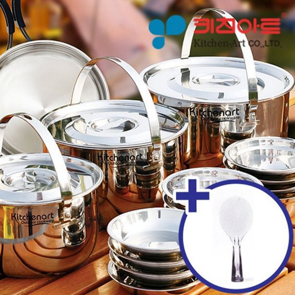 휴대용 캠핑 코펠 세트 백패킹 스테인리스 코펠 9인용 프라이팬 냄비