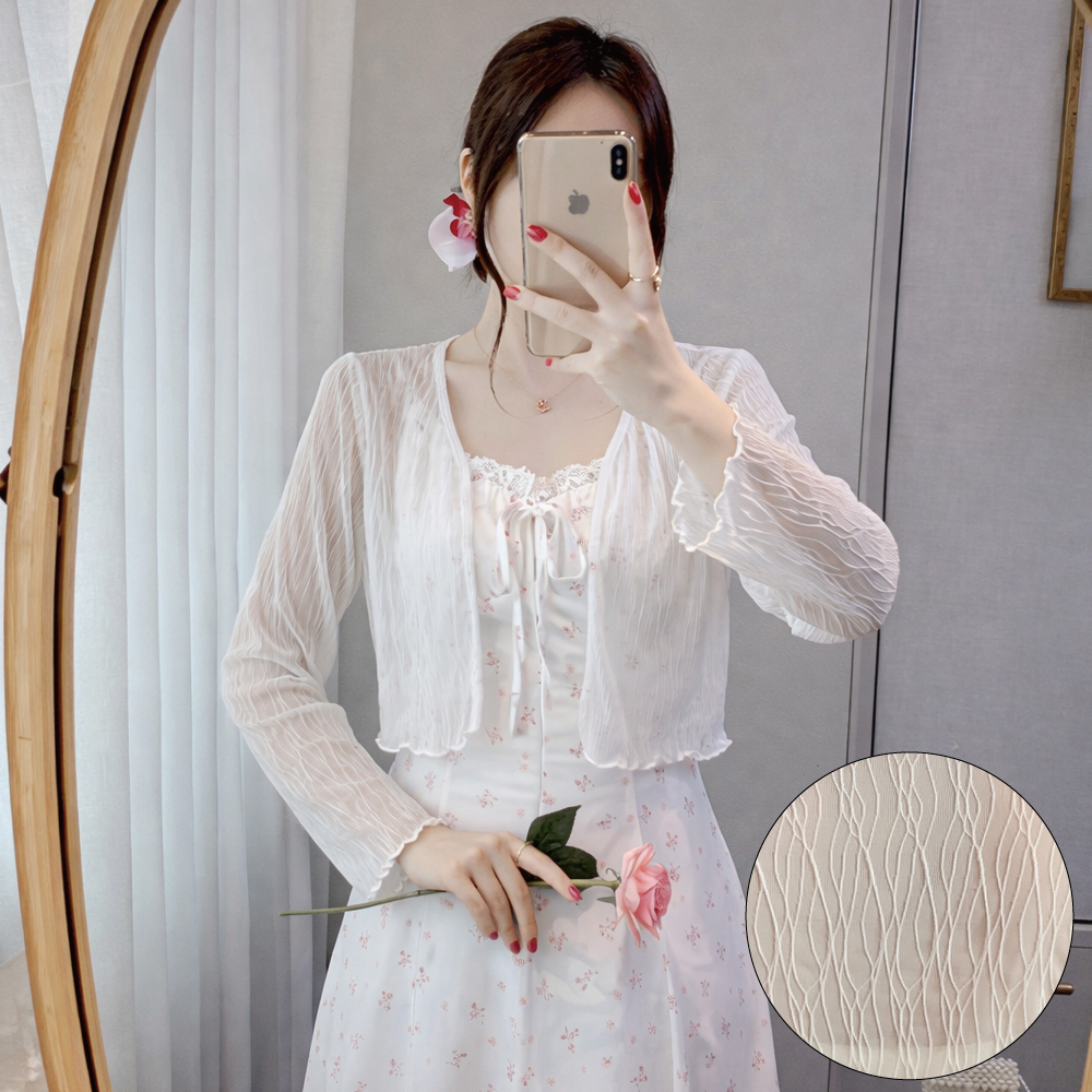 볼레로 크롭가디건 봄 여름 흰색 린넨 쉬폰 크로셰 펀칭 - 상세 이미지 2