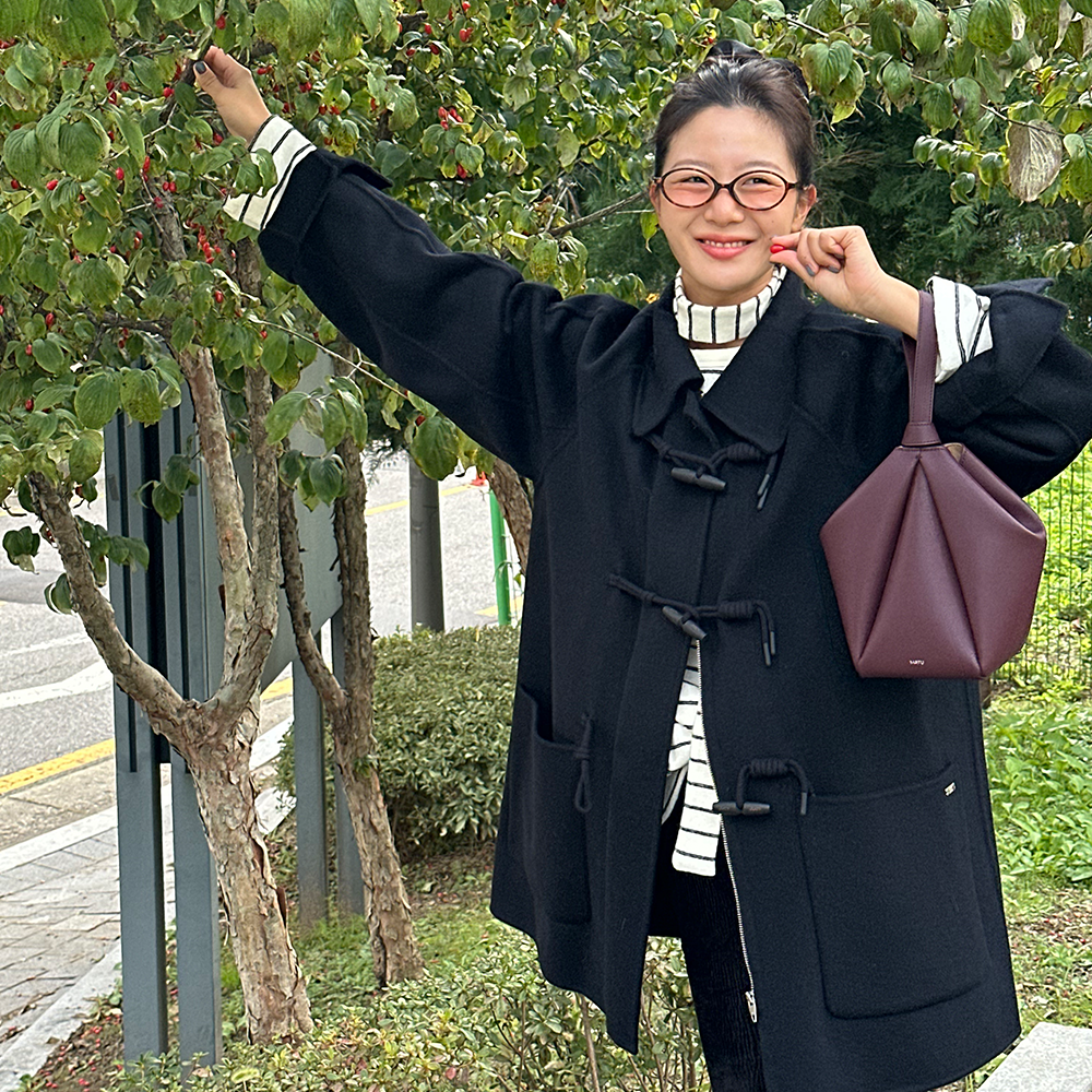 [쥬시쥬디] 더플 캐시미어 미들 핸드메이드 오버핏 하프 코트 JZCA72DA