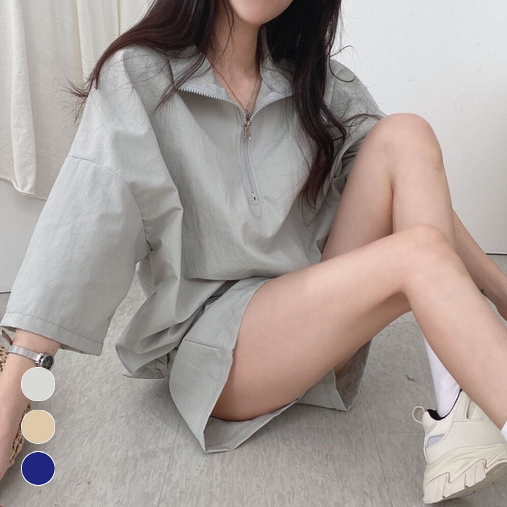 예쁜 반집업 스타일 아노락 여자 트레이닝 세트 - 메인 이미지