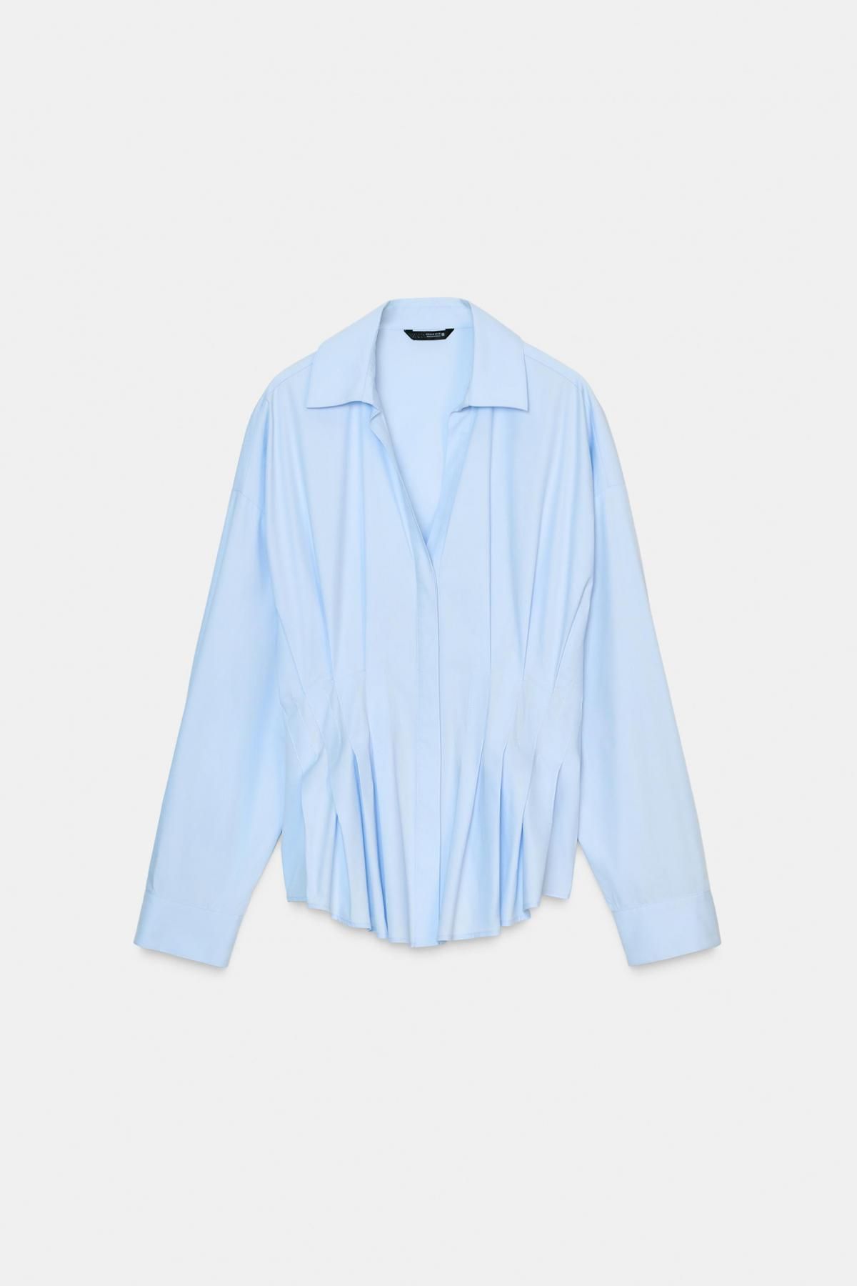 자라 플리츠 브이넥 포플린 긴팔 셔츠 2110/534 LIGHT BLUE - 상품 이미지