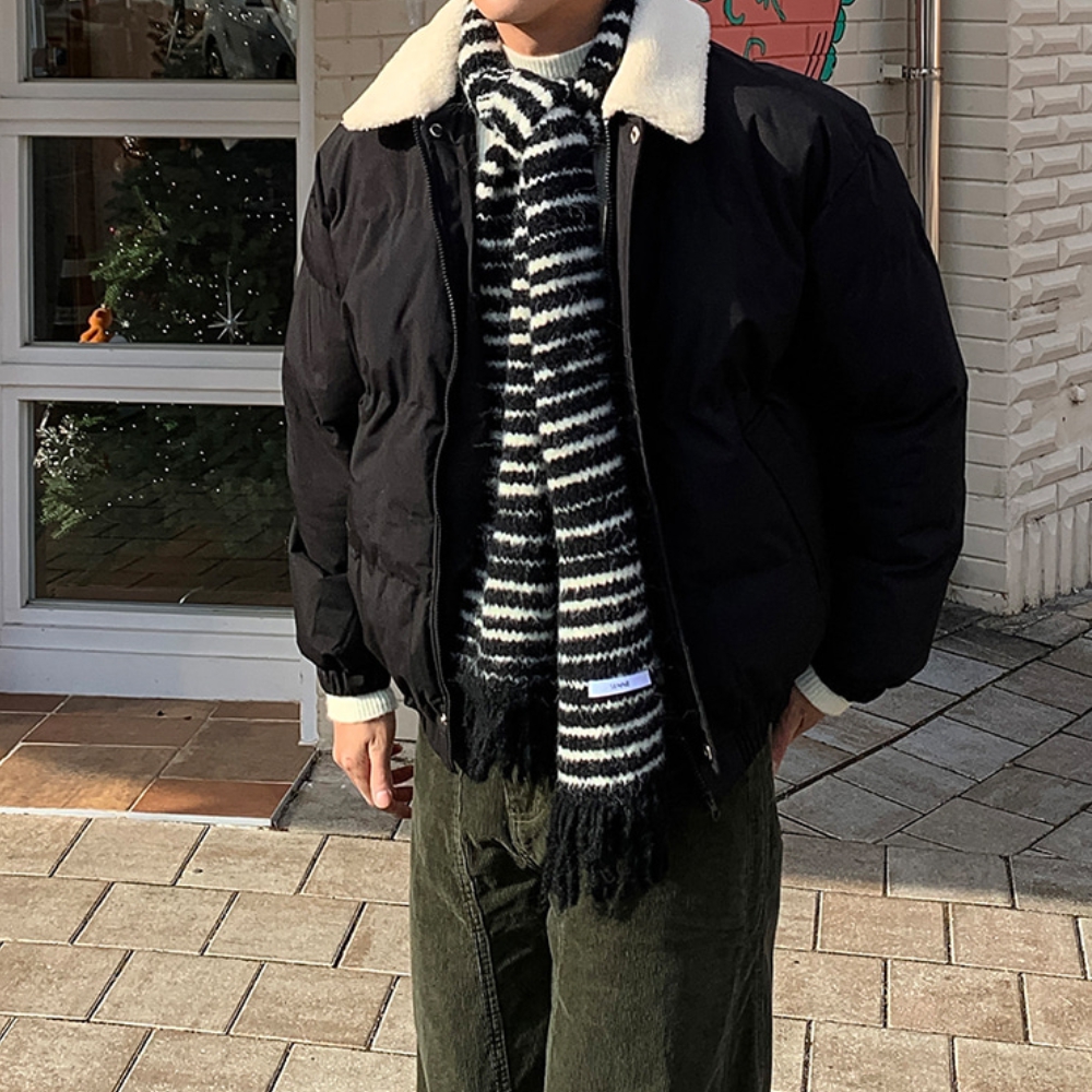 남자 노로 오버핏 겨울 양털카라 크롭 경량 패딩 - 상세 이미지 3