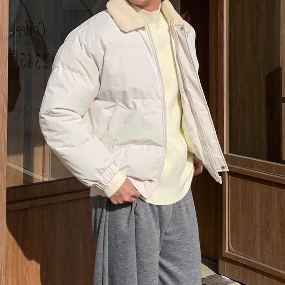 남자 노로 오버핏 겨울 양털카라 크롭 경량 패딩 - 상세 이미지 2