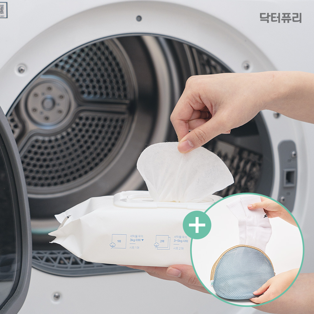 [세탁망증정] 닥터퓨리 건조기시트 섬유유연제 80매 x 2입(160매) 파우더향 드라이시트
