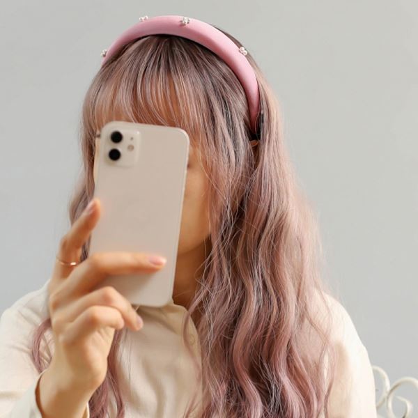 엔젤슈슈 핑크 볼륨 머리띠 헤어밴드 진주 새틴 - 상품 이미지