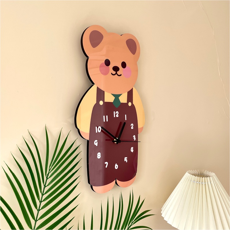 곰돌이 벽시계 귀여운 아날로그 아크릴 캐릭터 디자인 개성있는 아이방 다른 미니16x30cm - 상세 이미지 3