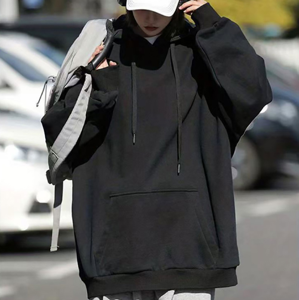 무지 오버핏 베이직 긴팔후드티셔츠 AF-72 - 상품 이미지