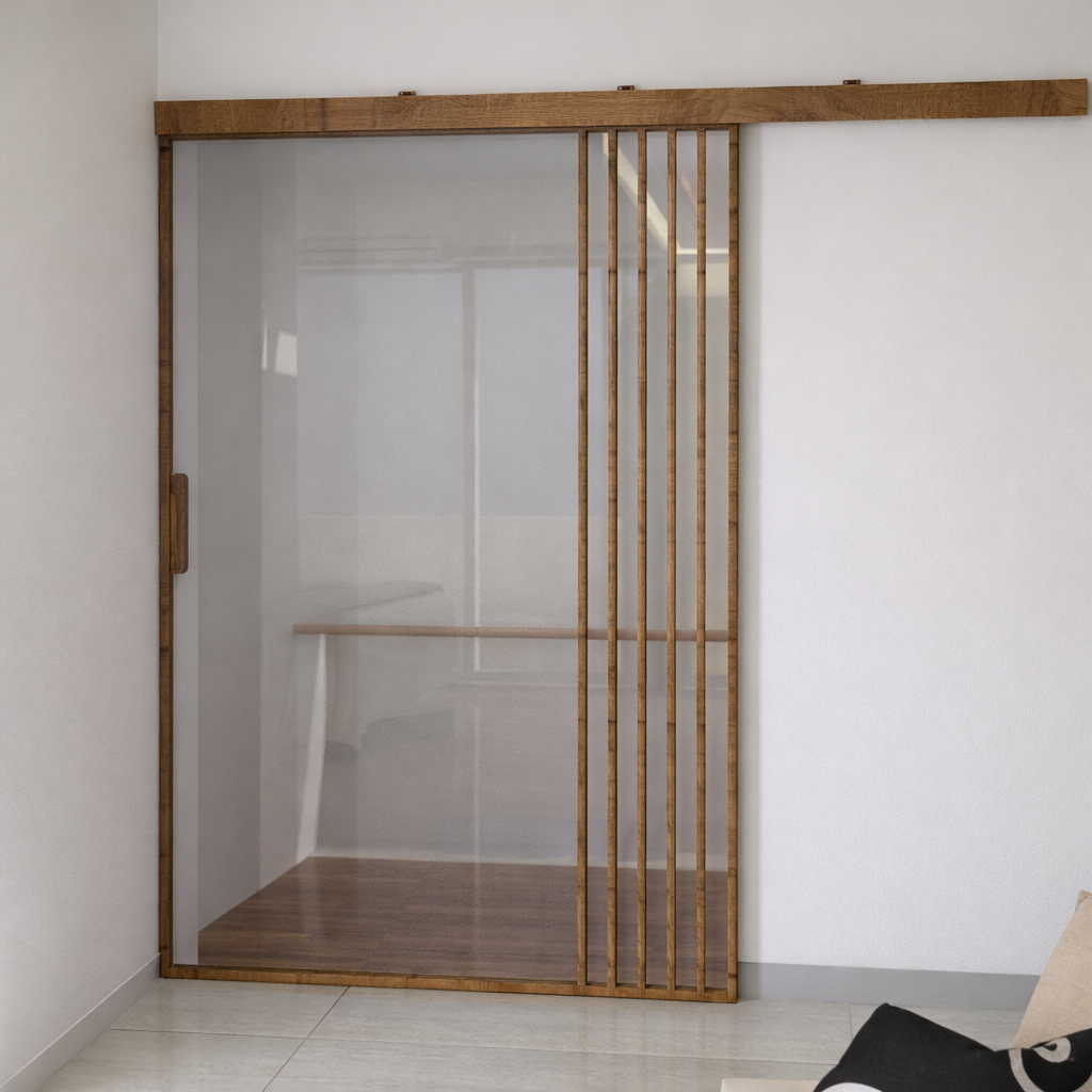 아파트 현관 중문 원슬라이딩 부분간살 중문 도어 (우드제품)