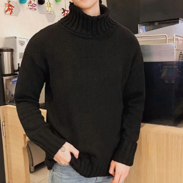 베이직 남자 터틀넥 니트 루즈핏 남성 니트 스웨터 목폴라 데 - 상품 이미지